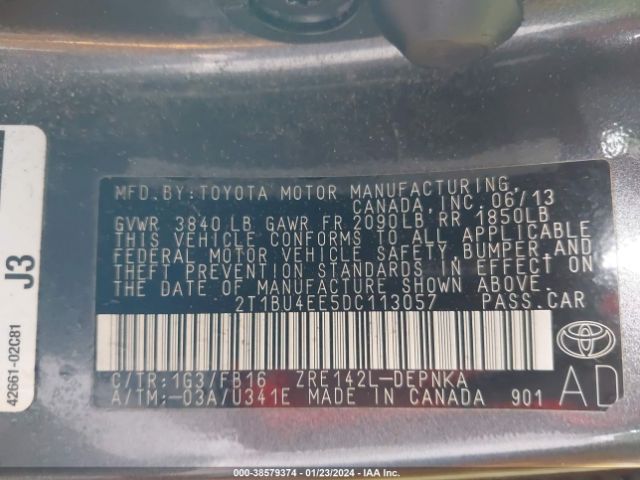 Photo 8 VIN: 2T1BU4EE5DC113057 - TOYOTA COROLLA 