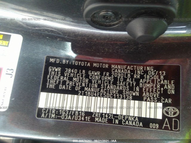 Photo 8 VIN: 2T1BU4EE5DC113138 - TOYOTA COROLLA 