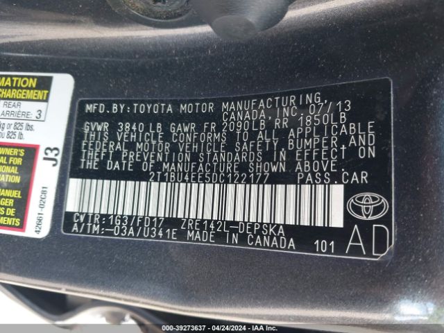 Photo 8 VIN: 2T1BU4EE5DC122177 - TOYOTA COROLLA 