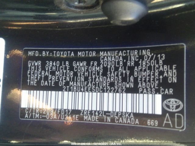 Photo 8 VIN: 2T1BU4EE5DC122762 - TOYOTA COROLLA 