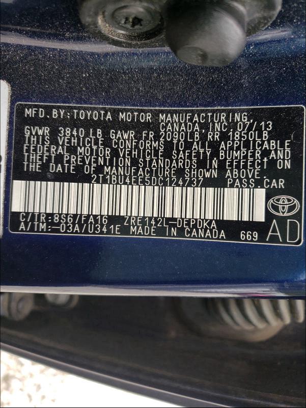 Photo 9 VIN: 2T1BU4EE5DC124737 - TOYOTA COROLLA 