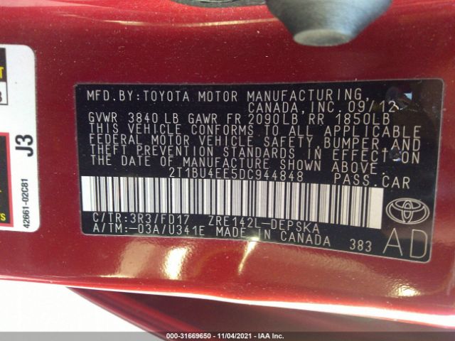 Photo 8 VIN: 2T1BU4EE5DC944848 - TOYOTA COROLLA 