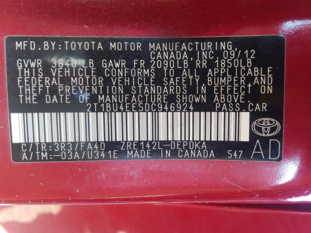 Photo 9 VIN: 2T1BU4EE5DC946924 - TOYOTA COROLLA BA 