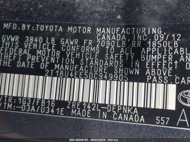 Photo 8 VIN: 2T1BU4EE5DC949905 - TOYOTA COROLLA 