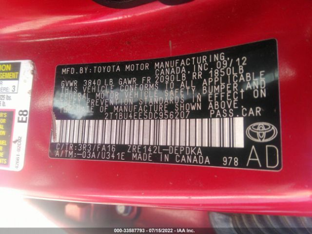 Photo 8 VIN: 2T1BU4EE5DC956207 - TOYOTA COROLLA 