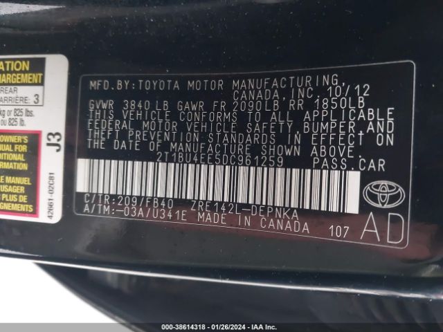 Photo 8 VIN: 2T1BU4EE5DC961259 - TOYOTA COROLLA 