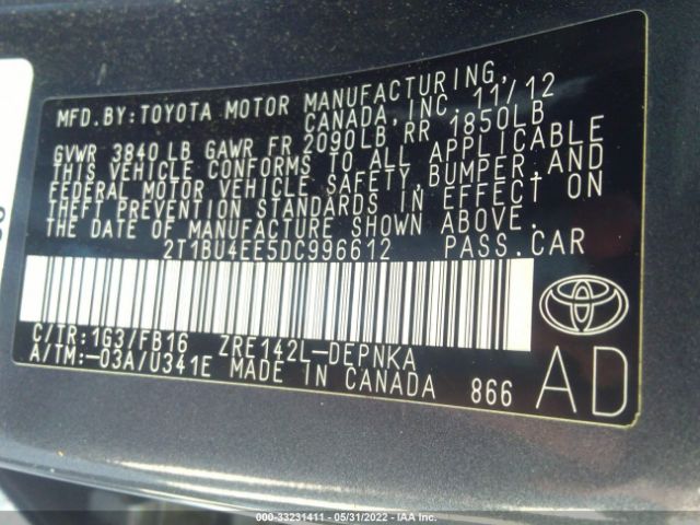 Photo 8 VIN: 2T1BU4EE5DC996612 - TOYOTA COROLLA 