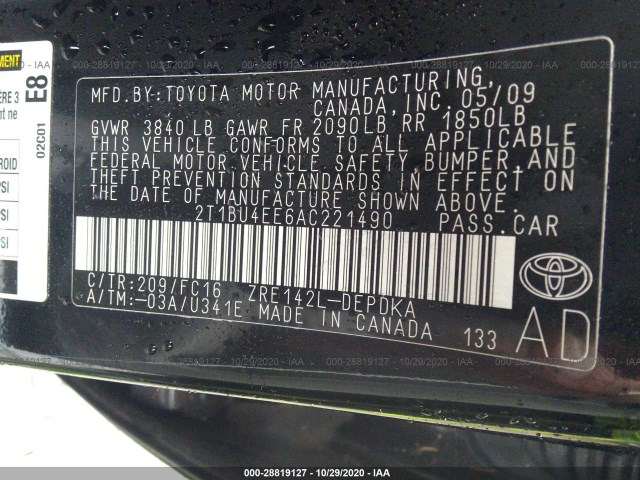 Photo 8 VIN: 2T1BU4EE6AC221490 - TOYOTA COROLLA 