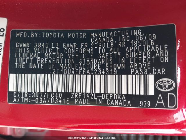 Photo 8 VIN: 2T1BU4EE6AC234319 - TOYOTA COROLLA 