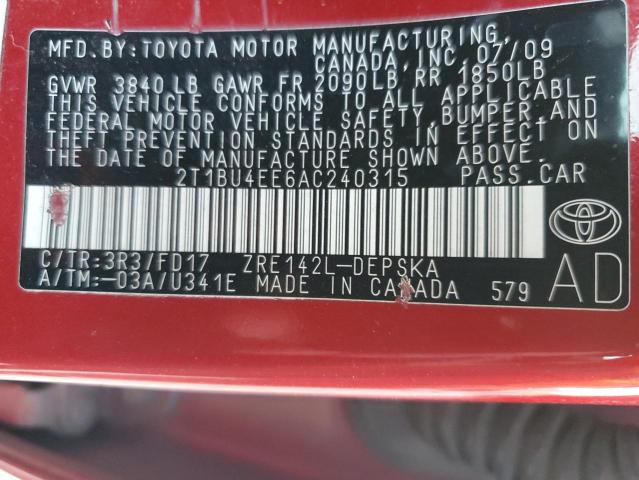 Photo 11 VIN: 2T1BU4EE6AC240315 - TOYOTA COROLLA BA 