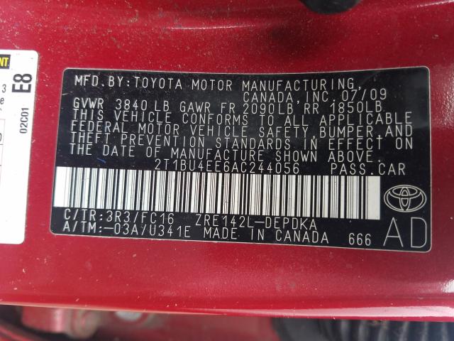 Photo 9 VIN: 2T1BU4EE6AC244056 - TOYOTA COROLLA BA 