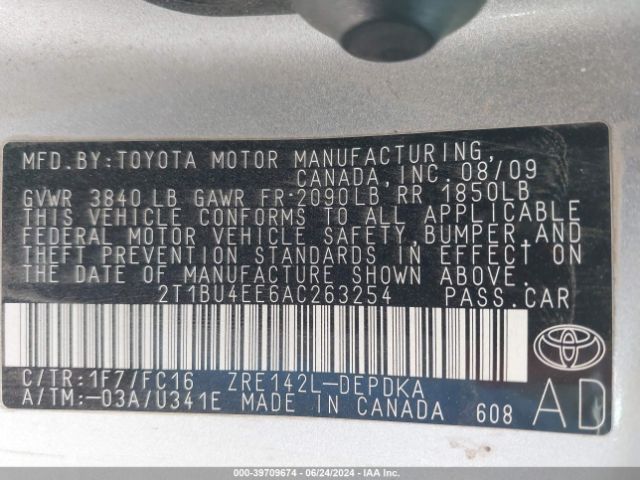 Photo 8 VIN: 2T1BU4EE6AC263254 - TOYOTA COROLLA 