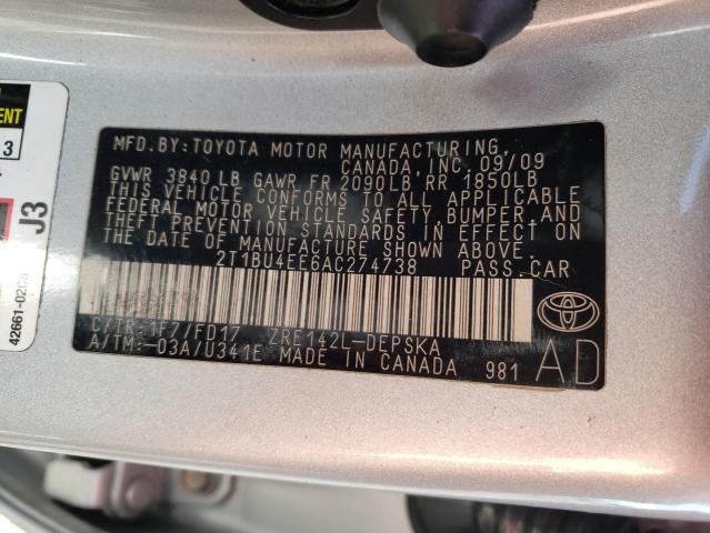 Photo 9 VIN: 2T1BU4EE6AC274738 - TOYOTA COROLLA BA 