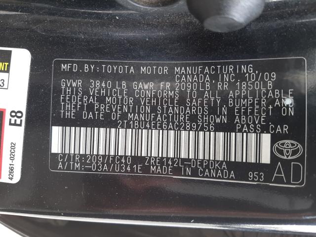 Photo 9 VIN: 2T1BU4EE6AC289756 - TOYOTA COROLLA BA 