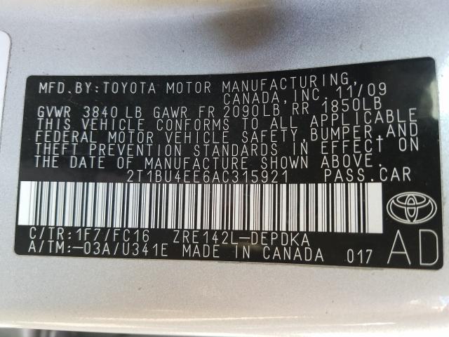 Photo 9 VIN: 2T1BU4EE6AC315921 - TOYOTA COROLLA BA 