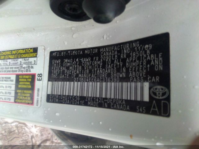 Photo 8 VIN: 2T1BU4EE6AC316390 - TOYOTA COROLLA 