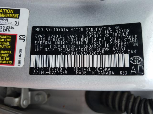 Photo 9 VIN: 2T1BU4EE6AC326725 - TOYOTA COROLLA BA 