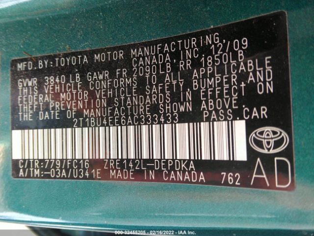 Photo 8 VIN: 2T1BU4EE6AC333433 - TOYOTA COROLLA 