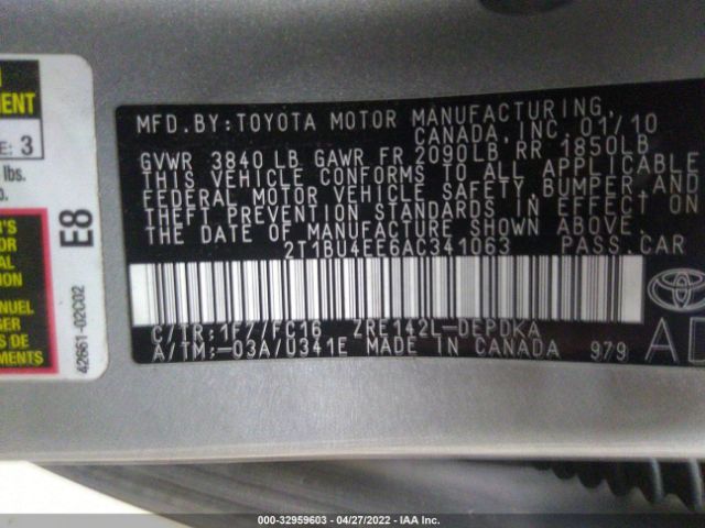 Photo 8 VIN: 2T1BU4EE6AC341063 - TOYOTA COROLLA 