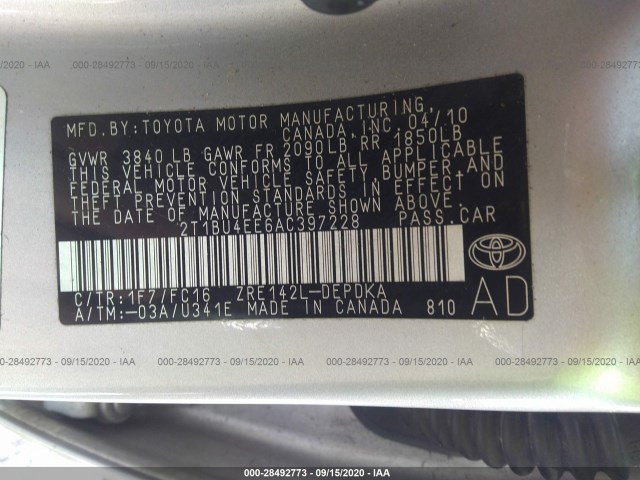 Photo 8 VIN: 2T1BU4EE6AC397228 - TOYOTA COROLLA 