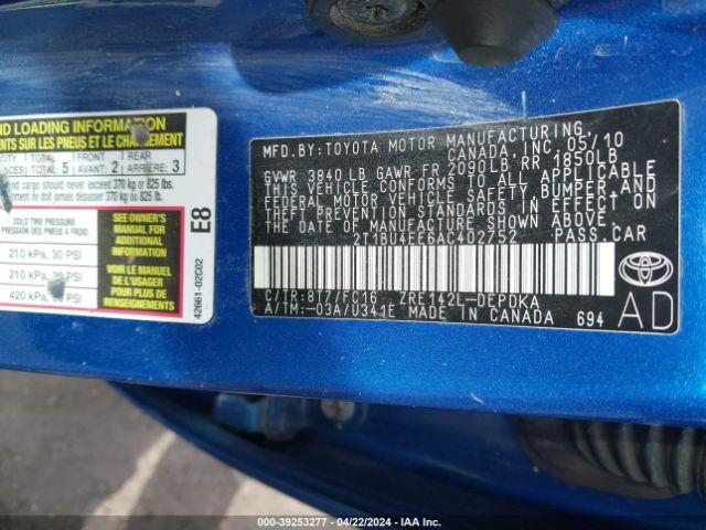 Photo 8 VIN: 2T1BU4EE6AC402752 - TOYOTA COROLLA 