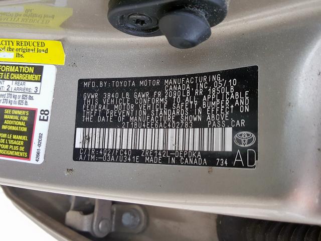 Photo 9 VIN: 2T1BU4EE6AC402783 - TOYOTA COROLLA BA 