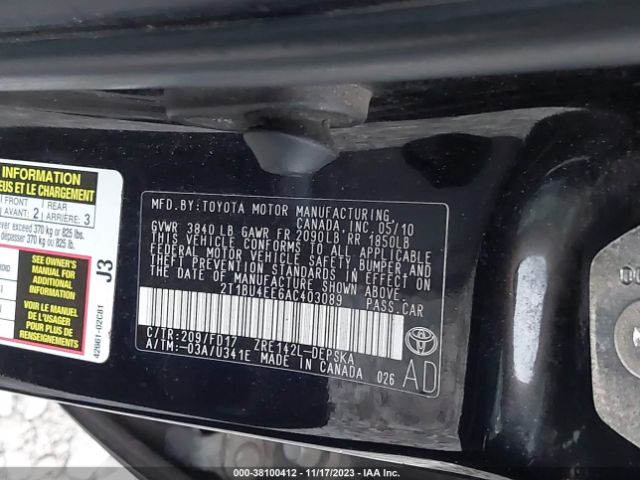 Photo 8 VIN: 2T1BU4EE6AC403089 - TOYOTA COROLLA 