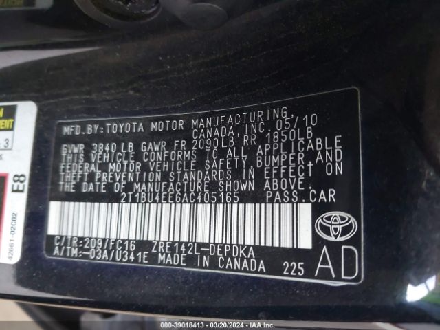 Photo 8 VIN: 2T1BU4EE6AC405165 - TOYOTA COROLLA 