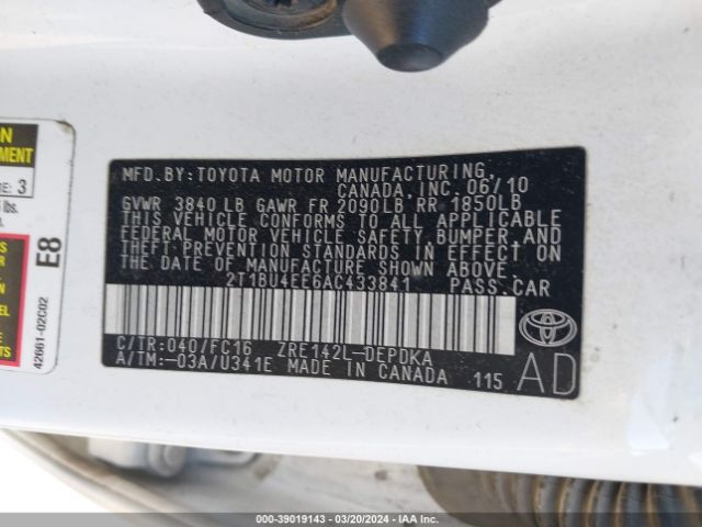 Photo 8 VIN: 2T1BU4EE6AC433841 - TOYOTA COROLLA 