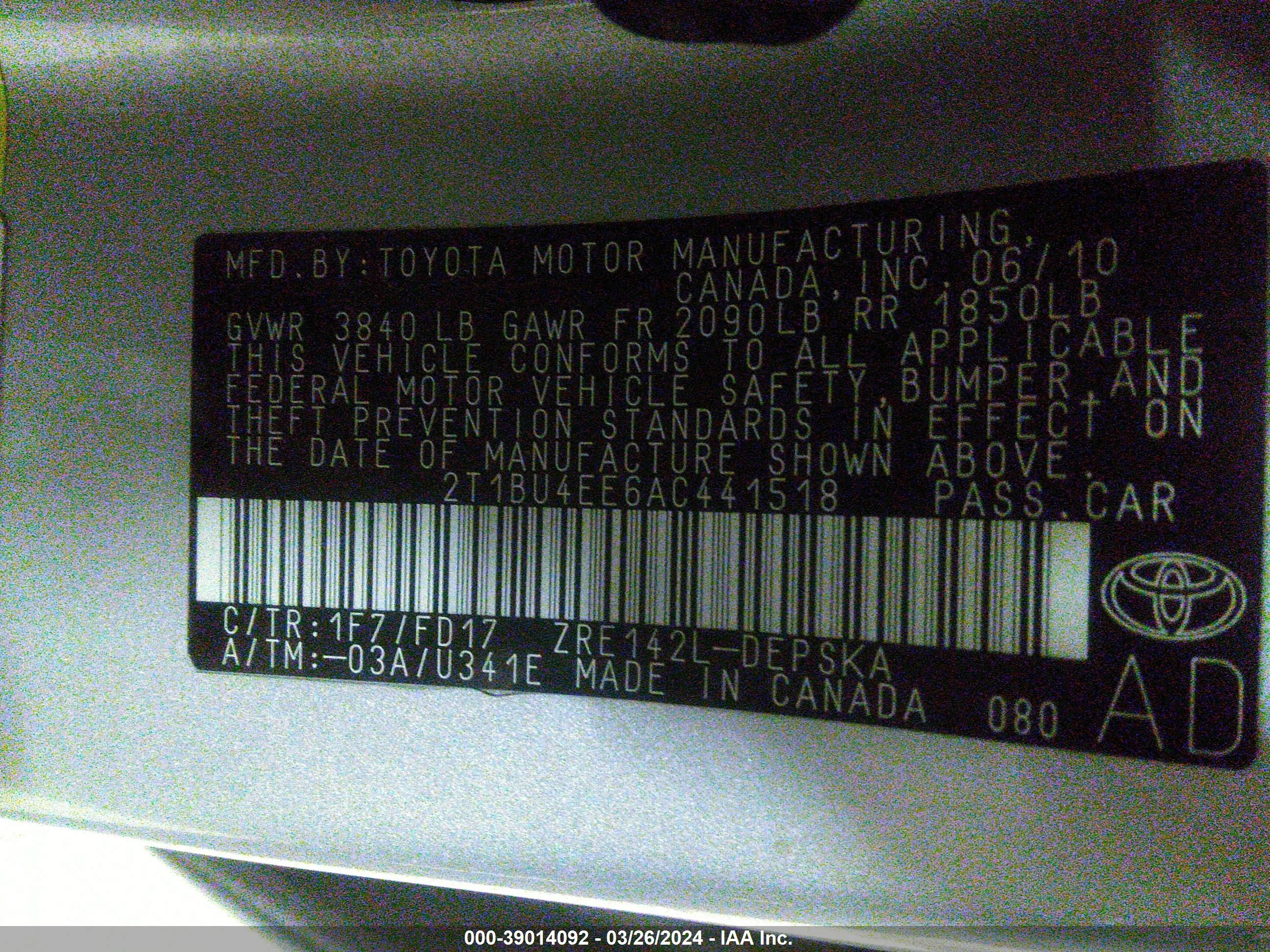 Photo 8 VIN: 2T1BU4EE6AC441518 - TOYOTA COROLLA 