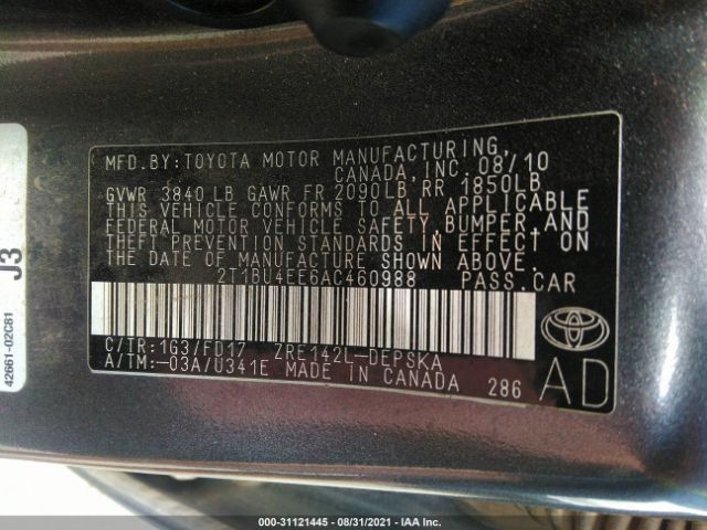 Photo 8 VIN: 2T1BU4EE6AC460988 - TOYOTA COROLLA 