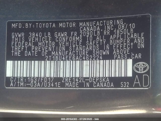 Photo 8 VIN: 2T1BU4EE6AC462224 - TOYOTA COROLLA 