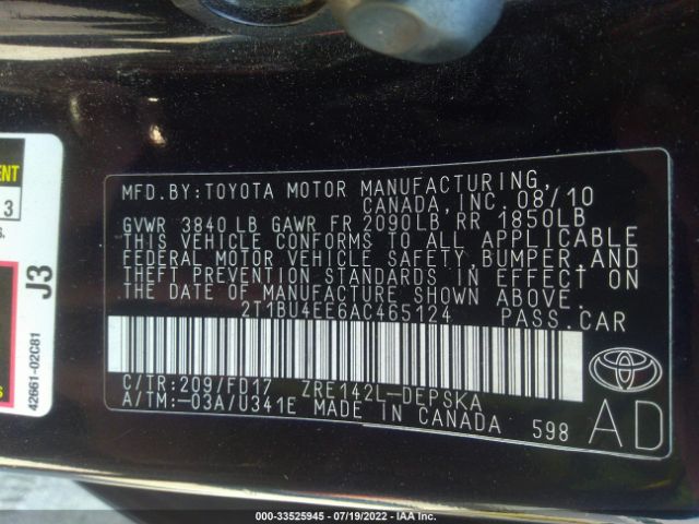 Photo 8 VIN: 2T1BU4EE6AC465124 - TOYOTA COROLLA 