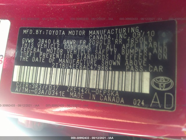 Photo 8 VIN: 2T1BU4EE6AC479864 - TOYOTA COROLLA 