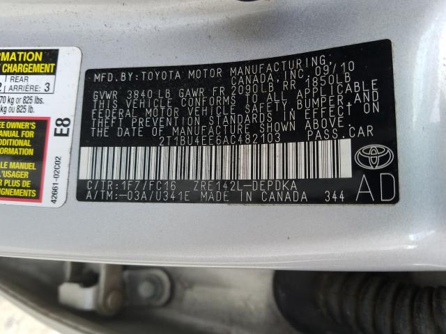 Photo 9 VIN: 2T1BU4EE6AC482103 - TOYOTA COROLLA BA 