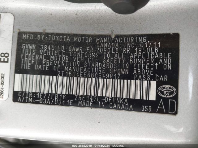 Photo 8 VIN: 2T1BU4EE6BC549817 - TOYOTA COROLLA 