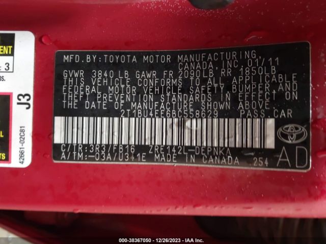 Photo 8 VIN: 2T1BU4EE6BC558629 - TOYOTA COROLLA 