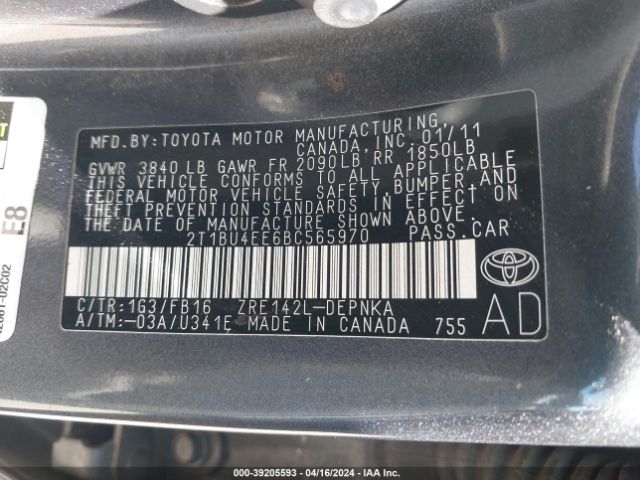 Photo 8 VIN: 2T1BU4EE6BC565970 - TOYOTA COROLLA 