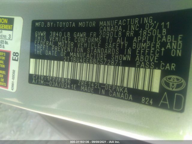 Photo 8 VIN: 2T1BU4EE6BC572871 - TOYOTA COROLLA 