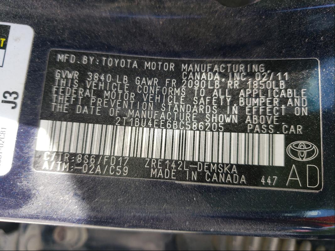 Photo 9 VIN: 2T1BU4EE6BC586205 - TOYOTA COROLLA BA 