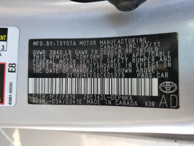 Photo 12 VIN: 2T1BU4EE6BC605979 - TOYOTA COROLLA BA 