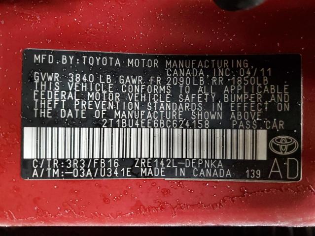 Photo 11 VIN: 2T1BU4EE6BC624158 - TOYOTA COROLLA BA 