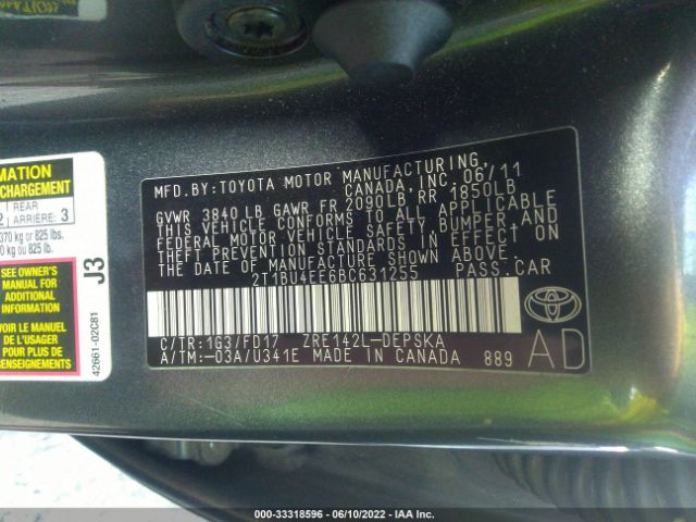 Photo 8 VIN: 2T1BU4EE6BC631255 - TOYOTA COROLLA 