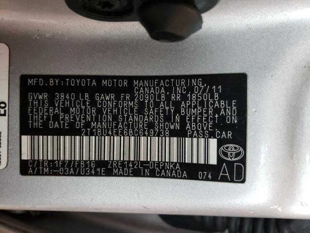 Photo 11 VIN: 2T1BU4EE6BC649738 - TOYOTA COROLLA BA 