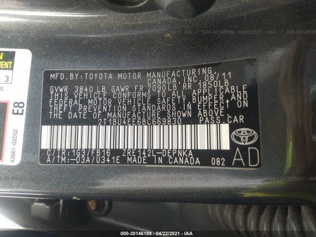 Photo 8 VIN: 2T1BU4EE6BC669830 - TOYOTA COROLLA 