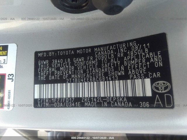 Photo 8 VIN: 2T1BU4EE6BC681413 - TOYOTA COROLLA 