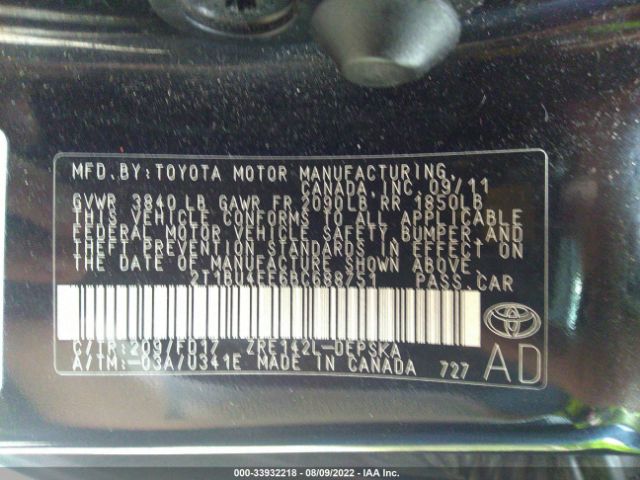 Photo 8 VIN: 2T1BU4EE6BC688751 - TOYOTA COROLLA 