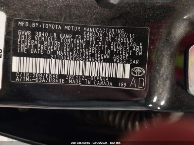 Photo 8 VIN: 2T1BU4EE6BC695263 - TOYOTA COROLLA 