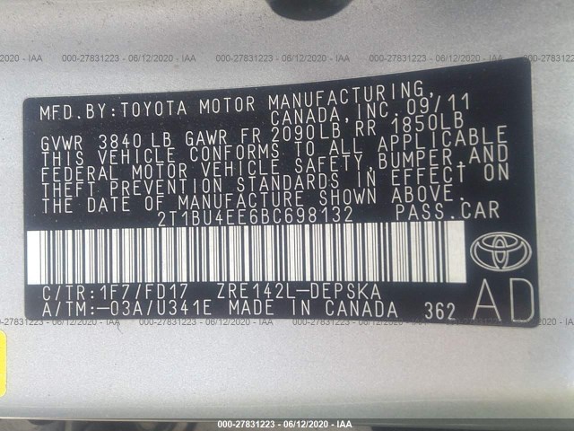 Photo 8 VIN: 2T1BU4EE6BC698132 - TOYOTA COROLLA 