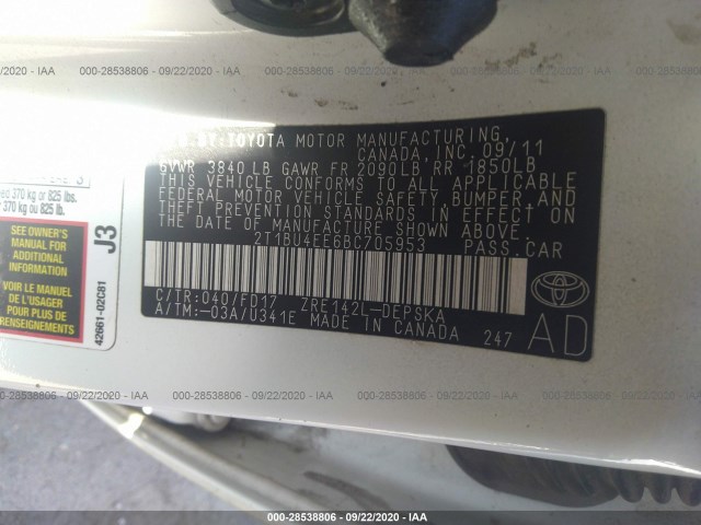 Photo 8 VIN: 2T1BU4EE6BC705953 - TOYOTA COROLLA 